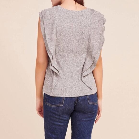 BB Dakota Milky Way Knit Top NWT New Marled Gray Ruffle Sleeveless size S - Picture 8 of 10